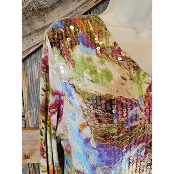 Kaktus women viscose sequin shiny blouse colorful career casual L ^ - Picture 2 of 7